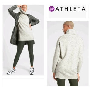 Athleta Bayshore Wool Cashmere Turtleneck Tunic Sweater Light Gray Donegal Small